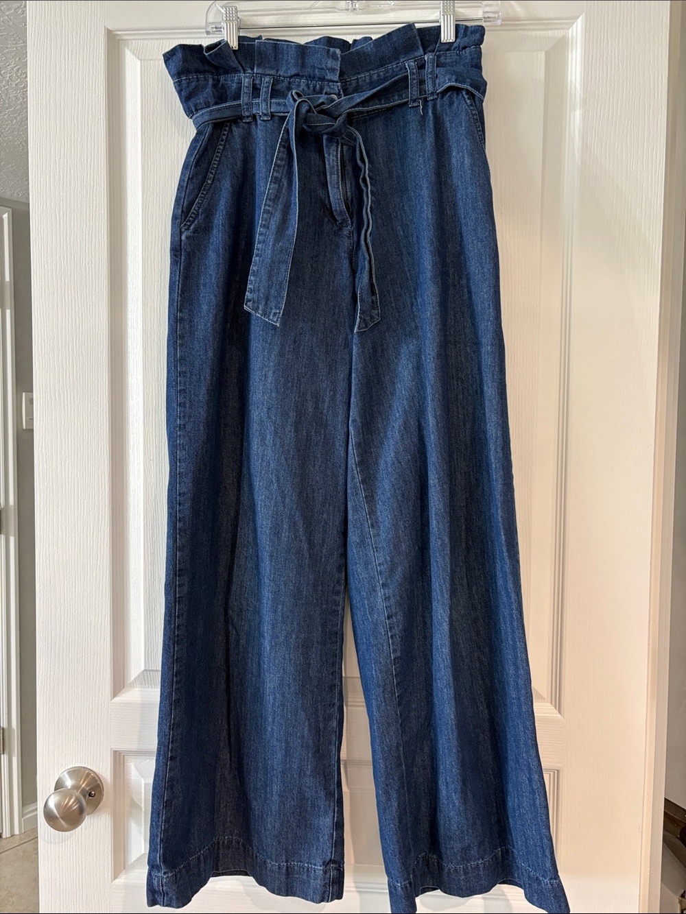 New York & Company Dark Blue Paperbag Waist Wide-Leg Jeans